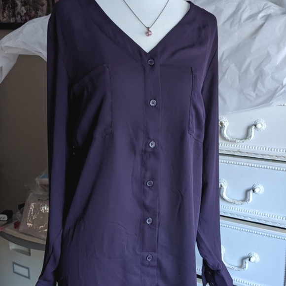 NWT 1x purple button up blouse Meera Lane - Picture 2 of 7
